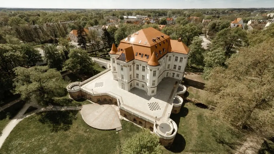 A bird’s-eye view of Leśnica Castle